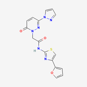 molecular formula C16H12N6O3S B2879831 N-(4-(呋喃-2-基)噻唑-2-基)-2-(6-氧代-3-(1H-吡唑-1-基)嘧啶-1(6H)-基)乙酰胺 CAS No. 1334374-41-2