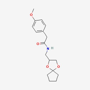 molecular formula C17H23NO4 B2879846 N-(1,4-二氧杂螺[4.4]壬-2-基甲基)-2-(4-甲氧基苯基)乙酰胺 CAS No. 899958-30-6