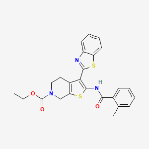 molecular formula C25H23N3O3S2 B2879890 ethyl 3-(benzo[d]thiazol-2-yl)-2-(2-methylbenzamido)-4,5-dihydrothieno[2,3-c]pyridine-6(7H)-carboxylate CAS No. 946360-00-5