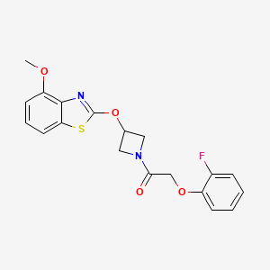 molecular formula C19H17FN2O4S B2879962 2-(2-氟苯氧基)-1-(3-((4-甲氧基苯并[d]噻唑-2-基)氧基)氮杂环丁-1-基)乙酮 CAS No. 1421512-83-5