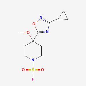 molecular formula C11H16FN3O4S B2879966 4-(3-Cyclopropyl-1,2,4-oxadiazol-5-yl)-4-methoxypiperidine-1-sulfonyl fluoride CAS No. 2411279-22-4