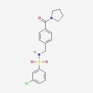 molecular formula C18H19ClN2O3S B2879990 3-chloro-N-[4-(1-pyrrolidinylcarbonyl)benzyl]benzenesulfonamide CAS No. 727689-14-7