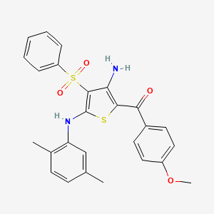 molecular formula C26H24N2O4S2 B2880004 (3-Amino-5-((2,5-dimethylphenyl)amino)-4-(phenylsulfonyl)thiophen-2-yl)(4-methoxyphenyl)methanone CAS No. 890822-41-0
