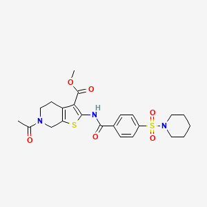 molecular formula C23H27N3O6S2 B2880035 Methyl 6-acetyl-2-(4-(piperidin-1-ylsulfonyl)benzamido)-4,5,6,7-tetrahydrothieno[2,3-c]pyridine-3-carboxylate CAS No. 449769-07-7