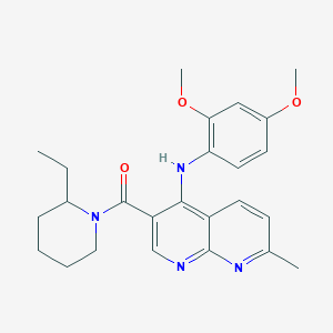 molecular formula C25H30N4O3 B2880039 (4-((2,4-Dimethoxyphenyl)amino)-7-methyl-1,8-naphthyridin-3-yl)(2-ethylpiperidin-1-yl)methanone CAS No. 1251564-69-8