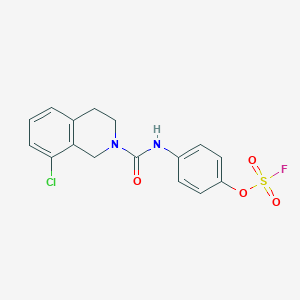 molecular formula C16H14ClFN2O4S B2880058 8-Chloro-2-[(4-fluorosulfonyloxyphenyl)carbamoyl]-3,4-dihydro-1H-isoquinoline CAS No. 2411277-87-5