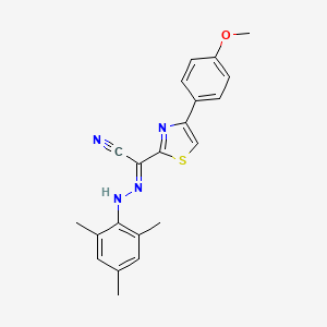 molecular formula C21H20N4OS B2880071 (2E)-4-(4-甲氧基苯基)-N-(2,4,6-三甲基苯胺基)-1,3-噻唑-2-甲酰亚胺腈 CAS No. 477287-93-7