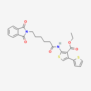 molecular formula C25H24N2O5S2 B2880075 2-[6-(1,3-二氧代异吲哚-2-基)己酰氨基]-4-噻吩-2-基噻吩-3-羧酸乙酯 CAS No. 462064-20-6
