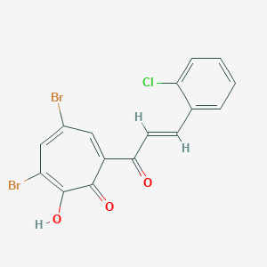molecular formula C16H9Br2ClO3 B288009 3,5-dibromo-7-[(E)-3-(2-chlorophenyl)prop-2-enoyl]-2-hydroxycyclohepta-2,4,6-trien-1-one 