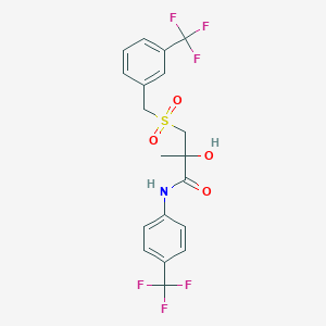 molecular formula C19H17F6NO4S B2880090 2-hydroxy-2-methyl-3-{[3-(trifluoromethyl)benzyl]sulfonyl}-N-[4-(trifluoromethyl)phenyl]propanamide CAS No. 338956-23-3