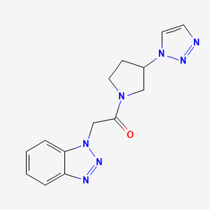 molecular formula C14H15N7O B2880118 1-(3-(1H-1,2,3-triazol-1-yl)pyrrolidin-1-yl)-2-(1H-benzo[d][1,2,3]triazol-1-yl)ethanone CAS No. 1798661-76-3