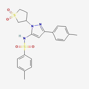 molecular formula C21H23N3O4S2 B2880119 N-(1-(1,1-二氧化四氢噻吩-3-基)-3-(对甲苯基)-1H-吡唑-5-基)-4-甲基苯磺酰胺 CAS No. 1172769-03-7