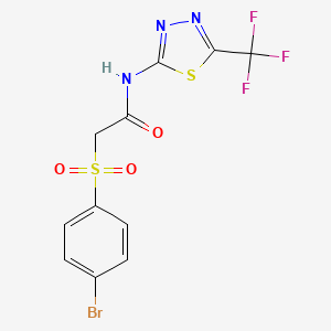 molecular formula C11H7BrF3N3O3S2 B2880143 2-[(4-bromophenyl)sulfonyl]-N-[5-(trifluoromethyl)-1,3,4-thiadiazol-2-yl]acetamide CAS No. 339014-03-8