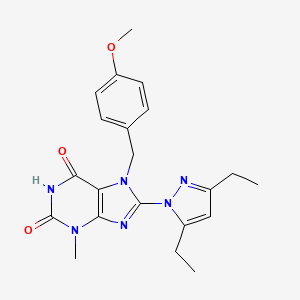 molecular formula C21H24N6O3 B2880150 8-(3,5-diethyl-1H-pyrazol-1-yl)-7-(4-methoxybenzyl)-3-methyl-1H-purine-2,6(3H,7H)-dione CAS No. 1170907-70-6