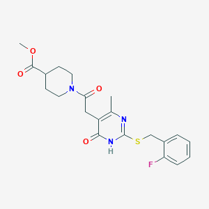molecular formula C21H24FN3O4S B2880164 Methyl 1-(2-(2-((2-fluorobenzyl)thio)-4-methyl-6-oxo-1,6-dihydropyrimidin-5-yl)acetyl)piperidine-4-carboxylate CAS No. 1105200-60-9