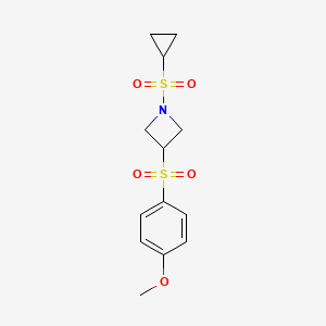 molecular formula C13H17NO5S2 B2880173 1-(Cyclopropylsulfonyl)-3-((4-methoxyphenyl)sulfonyl)azetidine CAS No. 1797631-53-8