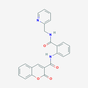 molecular formula C23H17N3O4 B2880176 2-oxo-N-(2-((pyridin-2-ylmethyl)carbamoyl)phenyl)-2H-chromene-3-carboxamide CAS No. 2319922-81-9