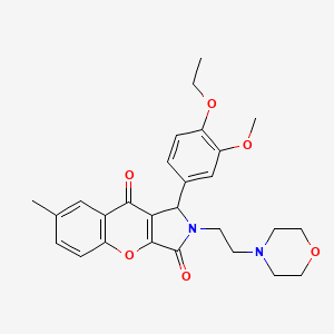 molecular formula C27H30N2O6 B2880180 1-(4-乙氧基-3-甲氧基苯基)-7-甲基-2-(2-吗啉乙基)-1,2-二氢色满并[2,3-c]吡咯-3,9-二酮 CAS No. 634574-20-2