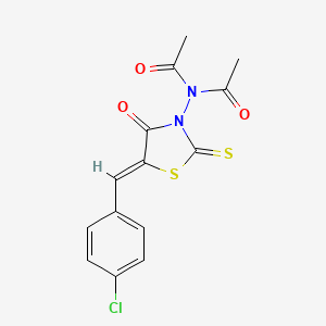 molecular formula C14H11ClN2O3S2 B2880201 N-acetyl-N-[(5Z)-5-[(4-chlorophenyl)methylidene]-4-oxo-2-sulfanylidene-1,3-thiazolidin-3-yl]acetamide CAS No. 866154-60-1