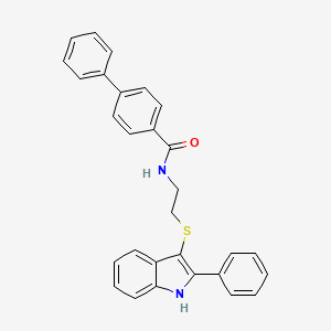 molecular formula C29H24N2OS B2880202 4-苯基-N-[2-[(2-苯基-1H-吲哚-3-基)硫烷基]乙基]苯甲酰胺 CAS No. 850916-55-1