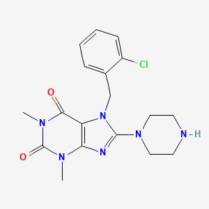 molecular formula C18H21ClN6O2 B2880203 7-(2-Chlorobenzyl)-1,3-Dimethyl-8-Piperazin-1-Yl-3,7-Dihydro-1h-Purine-2,6-Dione CAS No. 374612-08-5