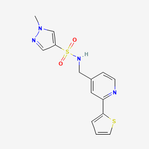 molecular formula C14H14N4O2S2 B2880207 1-methyl-N-((2-(thiophen-2-yl)pyridin-4-yl)methyl)-1H-pyrazole-4-sulfonamide CAS No. 2034592-08-8