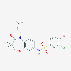 molecular formula C23H29ClN2O5S B2880214 3-chloro-N-(5-isopentyl-3,3-dimethyl-4-oxo-2,3,4,5-tetrahydrobenzo[b][1,4]oxazepin-8-yl)-4-methoxybenzenesulfonamide CAS No. 922022-67-1