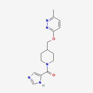 molecular formula C15H19N5O2 B2880239 1H-Imidazol-5-yl-[4-[(6-methylpyridazin-3-yl)oxymethyl]piperidin-1-yl]methanone CAS No. 2320524-49-8