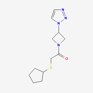 molecular formula C12H18N4OS B2880254 1-(3-(1H-1,2,3-triazol-1-yl)azetidin-1-yl)-2-(cyclopentylthio)ethanone CAS No. 2034306-79-9