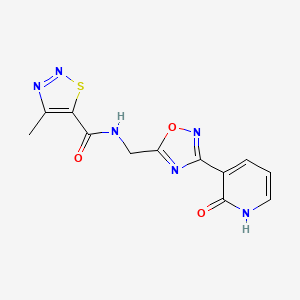 molecular formula C12H10N6O3S B2880258 4-methyl-N-((3-(2-oxo-1,2-dihydropyridin-3-yl)-1,2,4-oxadiazol-5-yl)methyl)-1,2,3-thiadiazole-5-carboxamide CAS No. 2034350-09-7