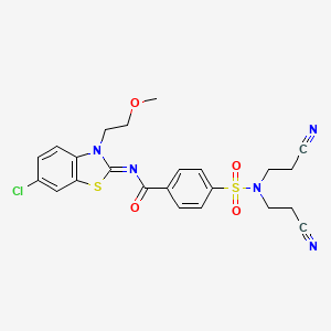 molecular formula C23H22ClN5O4S2 B2880289 (Z)-4-(N,N-双(2-氰乙基)磺酰胺基)-N-(6-氯-3-(2-甲氧基乙基)苯并[d]噻唑-2(3H)-亚基)苯甲酰胺 CAS No. 864975-75-7