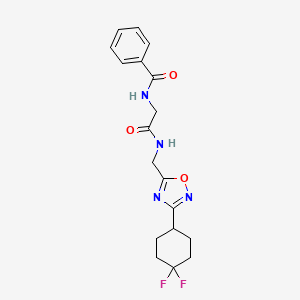 molecular formula C18H20F2N4O3 B2880293 N-(2-(((3-(4,4-difluorocyclohexyl)-1,2,4-oxadiazol-5-yl)methyl)amino)-2-oxoethyl)benzamide CAS No. 2034305-57-0
