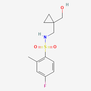 molecular formula C12H16FNO3S B2880299 4-fluoro-N-((1-(hydroxymethyl)cyclopropyl)methyl)-2-methylbenzenesulfonamide CAS No. 1257547-58-2