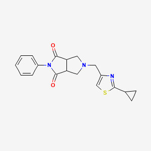 molecular formula C19H19N3O2S B2880344 2-[(2-Cyclopropyl-1,3-thiazol-4-yl)methyl]-5-phenyl-1,3,3a,6a-tetrahydropyrrolo[3,4-c]pyrrole-4,6-dione CAS No. 2415568-63-5