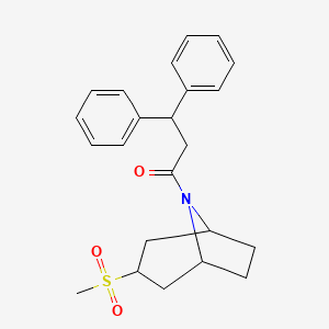 molecular formula C23H27NO3S B2880378 1-((1R,5S)-3-(methylsulfonyl)-8-azabicyclo[3.2.1]octan-8-yl)-3,3-diphenylpropan-1-one CAS No. 1706334-07-7
