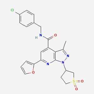 molecular formula C23H21ClN4O4S B2880401 N-(4-chlorobenzyl)-1-(1,1-dioxidotetrahydrothiophen-3-yl)-6-(furan-2-yl)-3-methyl-1H-pyrazolo[3,4-b]pyridine-4-carboxamide CAS No. 1021215-92-8