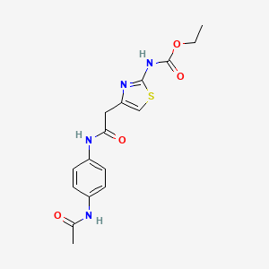 molecular formula C16H18N4O4S B2880417 Ethyl (4-(2-((4-acetamidophenyl)amino)-2-oxoethyl)thiazol-2-yl)carbamate CAS No. 946314-65-4