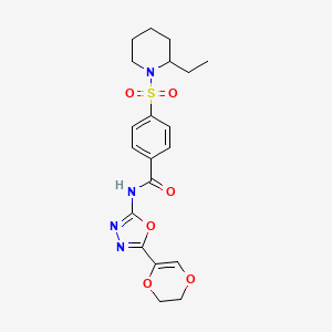 molecular formula C20H24N4O6S B2880449 N-(5-(5,6-dihydro-1,4-dioxin-2-yl)-1,3,4-oxadiazol-2-yl)-4-((2-ethylpiperidin-1-yl)sulfonyl)benzamide CAS No. 905678-54-8