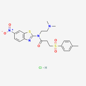 molecular formula C21H25ClN4O5S2 B2880462 N-(2-(dimethylamino)ethyl)-N-(6-nitrobenzo[d]thiazol-2-yl)-3-tosylpropanamide hydrochloride CAS No. 1216476-79-7