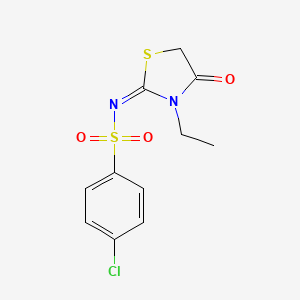 molecular formula C11H11ClN2O3S2 B2880471 (E)-4-chloro-N-(3-ethyl-4-oxothiazolidin-2-ylidene)benzenesulfonamide CAS No. 630090-92-5