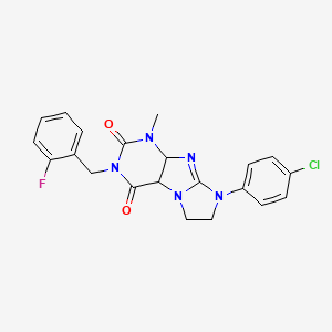 molecular formula C21H17ClFN5O2 B2880489 8-(4-chlorophenyl)-3-[(2-fluorophenyl)methyl]-1-methyl-1H,2H,3H,4H,6H,7H,8H-imidazo[1,2-g]purine-2,4-dione CAS No. 872839-08-2