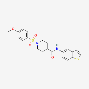 molecular formula C21H22N2O4S2 B2880493 N-(benzo[b]thiophen-5-yl)-1-((4-methoxyphenyl)sulfonyl)piperidine-4-carboxamide CAS No. 923467-60-1