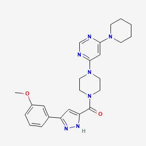 molecular formula C24H29N7O2 B2880494 (3-(3-methoxyphenyl)-1H-pyrazol-5-yl)(4-(6-(piperidin-1-yl)pyrimidin-4-yl)piperazin-1-yl)methanone CAS No. 1238875-70-1