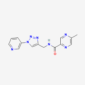 molecular formula C14H13N7O B2880495 5-methyl-N-((1-(pyridin-3-yl)-1H-1,2,3-triazol-4-yl)methyl)pyrazine-2-carboxamide CAS No. 2034385-10-7