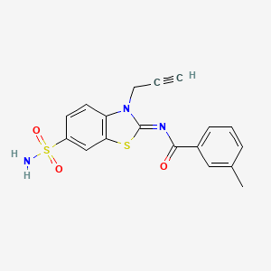 molecular formula C18H15N3O3S2 B2880496 (Z)-3-methyl-N-(3-(prop-2-yn-1-yl)-6-sulfamoylbenzo[d]thiazol-2(3H)-ylidene)benzamide CAS No. 887201-80-1