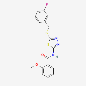 molecular formula C17H14FN3O2S2 B2880501 N-(5-((3-fluorobenzyl)thio)-1,3,4-thiadiazol-2-yl)-2-methoxybenzamide CAS No. 392303-41-2