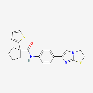 molecular formula C21H21N3OS2 B2880504 N-(4-(2,3-dihydroimidazo[2,1-b]thiazol-6-yl)phenyl)-1-(thiophen-2-yl)cyclopentanecarboxamide CAS No. 1208801-69-7