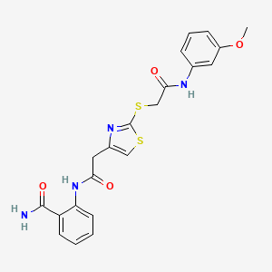 molecular formula C21H20N4O4S2 B2880505 2-(2-(2-((2-((3-Methoxyphenyl)amino)-2-oxoethyl)thio)thiazol-4-yl)acetamido)benzamide CAS No. 941938-01-8