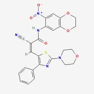 (Z)-2-Cyano-3-(2-morpholin-4-yl-4-phenyl-1,3-thiazol-5-yl)-N-(6-nitro-2,3-dihydro-1,4-benzodioxin-7-yl)prop-2-enamide