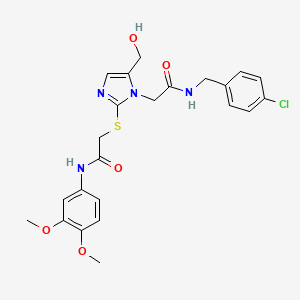 N-(4-chlorobenzyl)-2-(2-((2-((3,4-dimethoxyphenyl)amino)-2-oxoethyl)thio)-5-(hydroxymethyl)-1H-imidazol-1-yl)acetamide